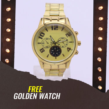 Pack Of 5 Stripe Designer T-Shirts With Gesigner Golden Watch (5RTW7)