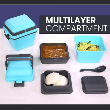 3 Compartment Tiffin with Handle & Push Lock - BOGO