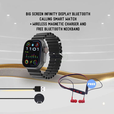 Big Screen Infinity Display Bluetooth Calling Smart Watch + Wireless Magnetic Charger Free Neckband (BCSW25)