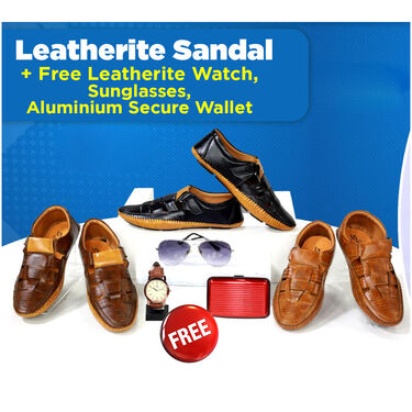 Leatherite Sandals + Free Leatherite Watch + Sunglasses + Aluminium Wallet - Pick Any 1 (SW52)